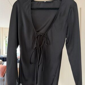Zara Black Tie-Front Shirt